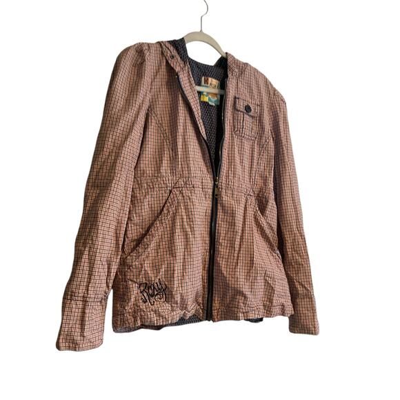 Womens Roxy White Pink Checked Preppy Hooded Full Zip Light Jacket Size Large - Picture 3 of 16